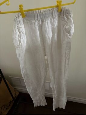 Lightweight White Linen Elastic Waist Pants